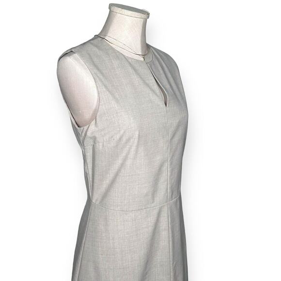 THEORY Wool A-Line Miyani Dress Stretch Split Neck Career Work Minimalist Gray 6 - Picture 4 of 13
